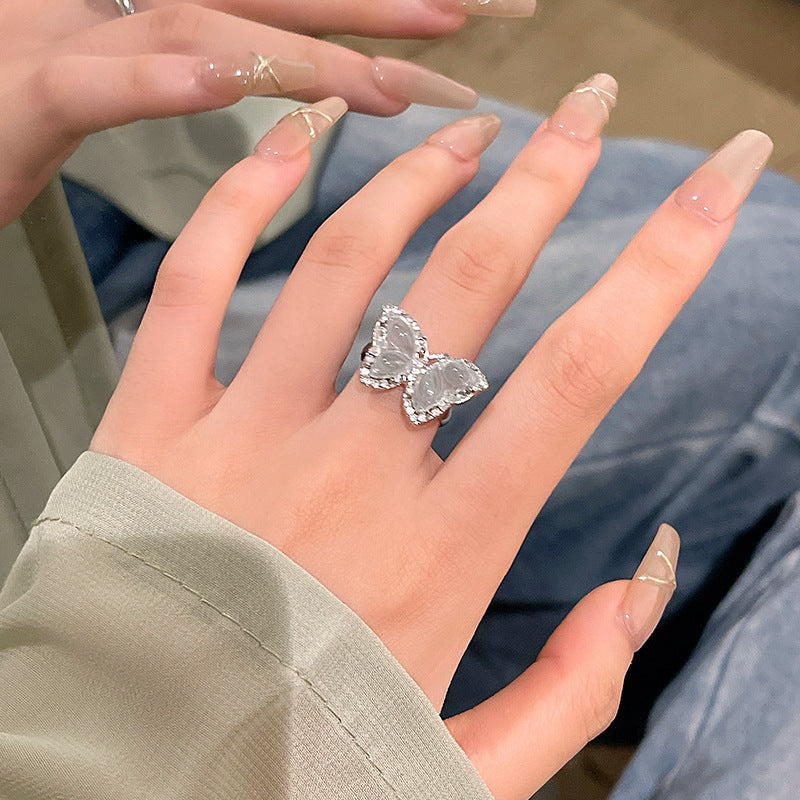 Pearl women's ring niche ins style exquisite zircon ring open ring