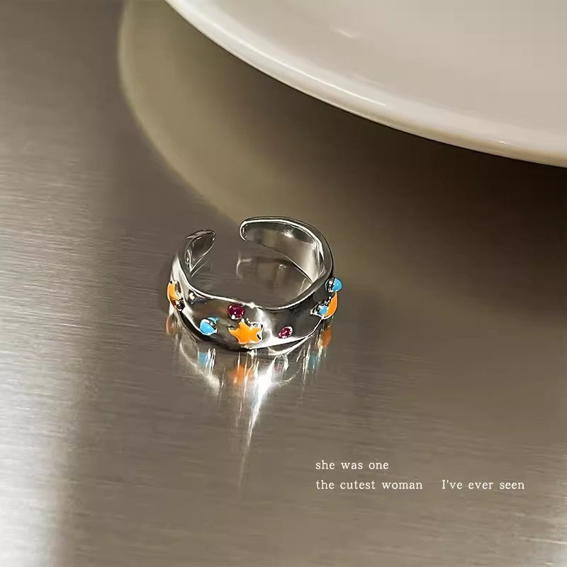 Pearl women's ring niche ins style exquisite zircon ring open ring
