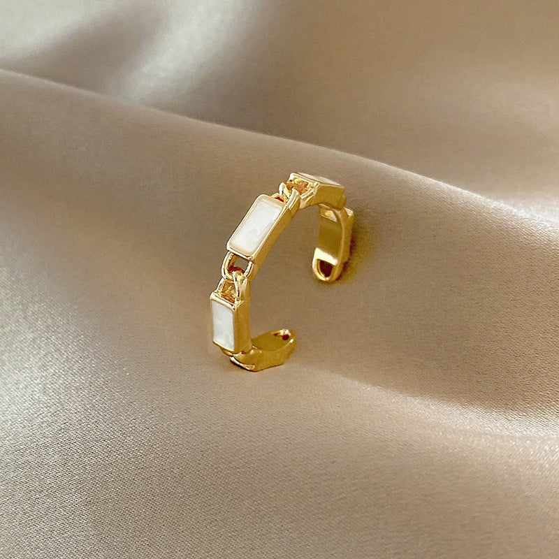 Pearl women's ring niche ins style exquisite zircon ring open ring