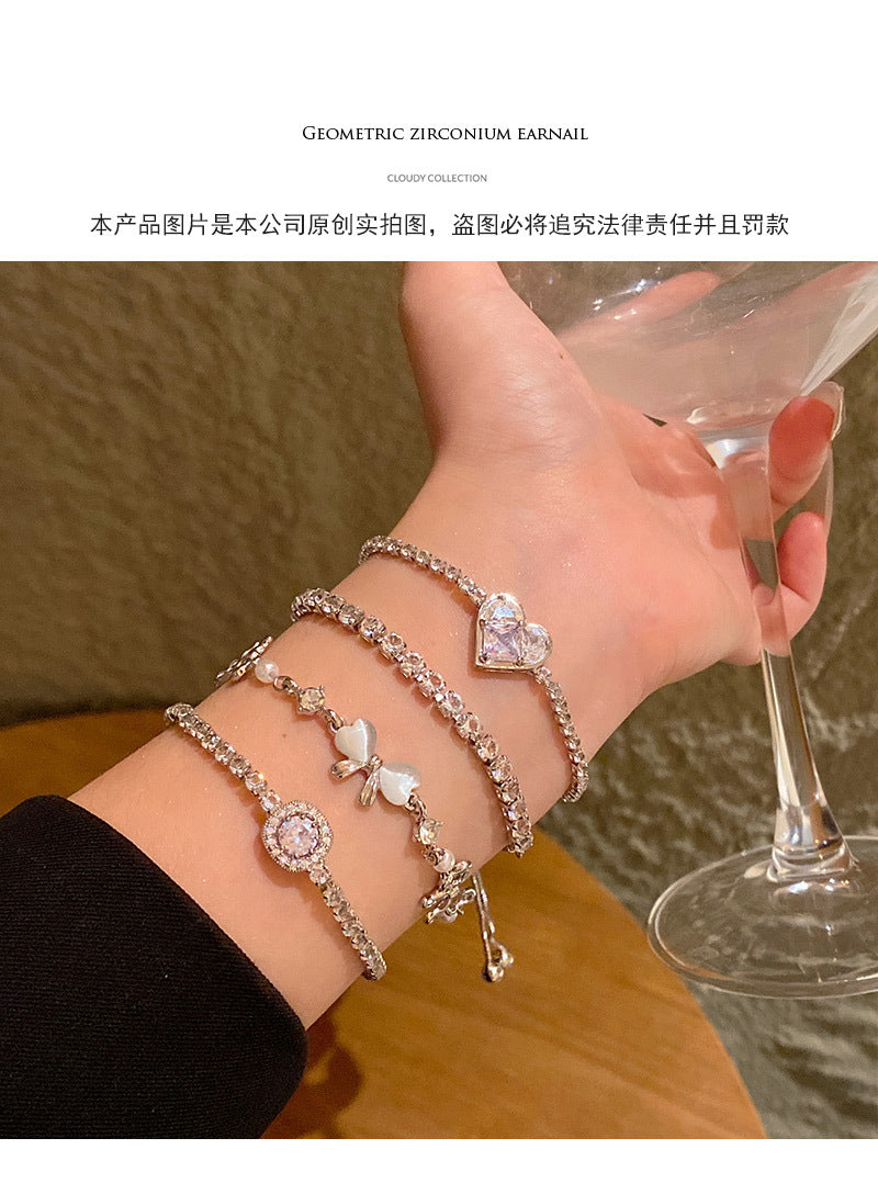 Light luxury pearl glitter zircon heart bracelet crystal women's bracelet