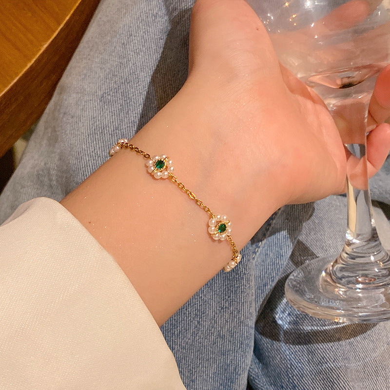 Light luxury pearl glitter zircon heart bracelet crystal women's bracelet