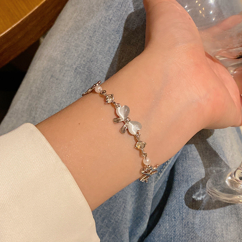Light luxury pearl glitter zircon heart bracelet crystal women's bracelet