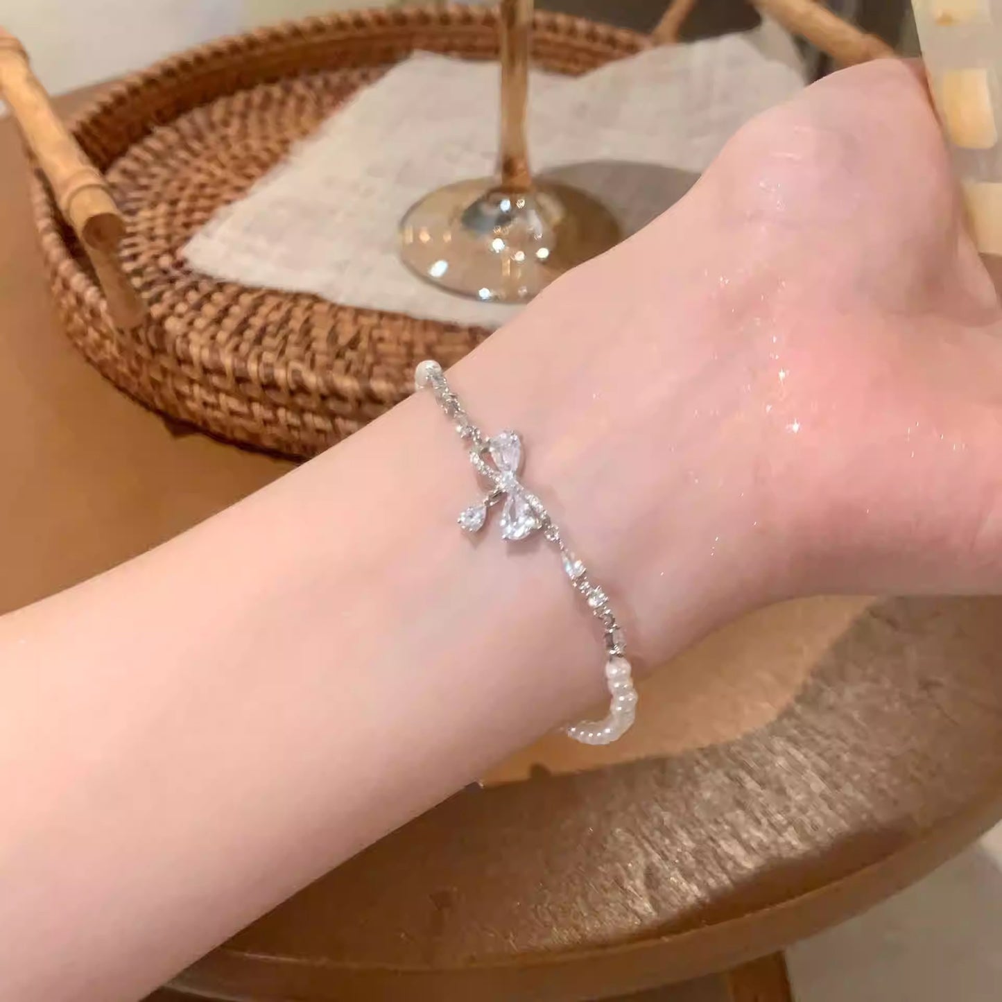 Light luxury pearl glitter zircon heart bracelet crystal women's bracelet
