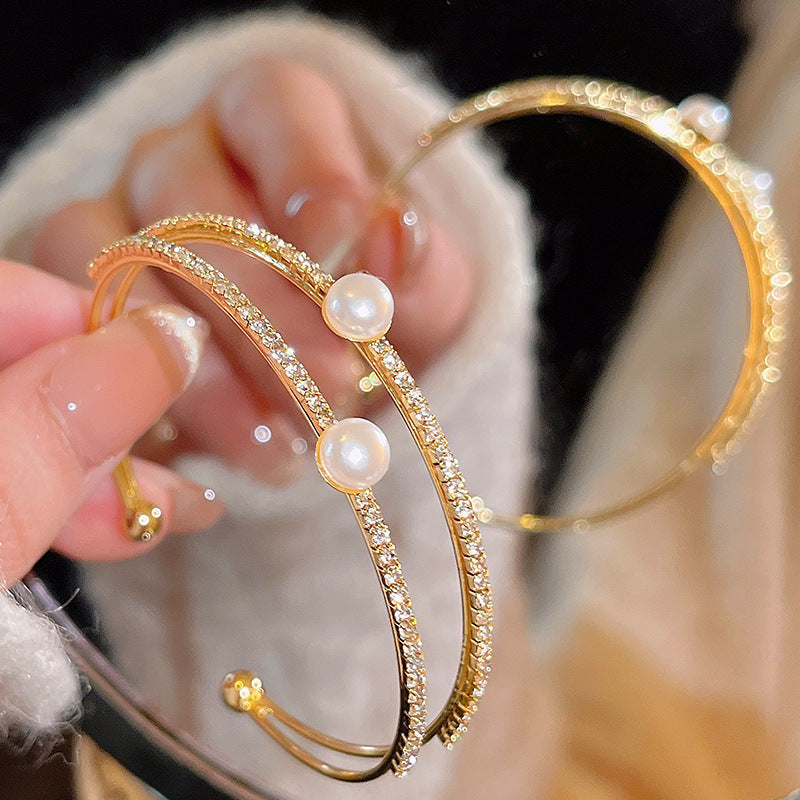 Light luxury pearl glitter zircon heart bracelet crystal women's bracelet