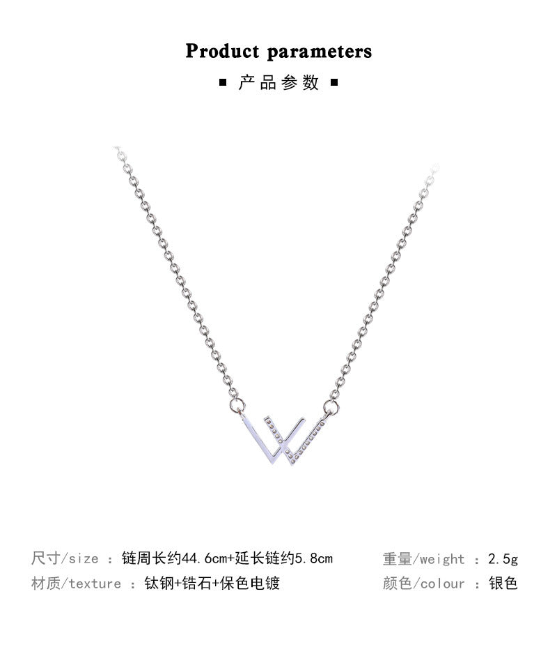 Lucky letter W titanium steel necklace light luxury niche temperament network celebrity same style