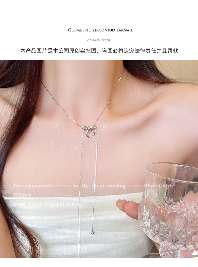 Simple bow niche high-end clavicle net celebrity same necklace