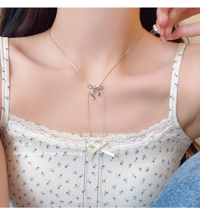 Simple bow niche high-end clavicle net celebrity same necklace