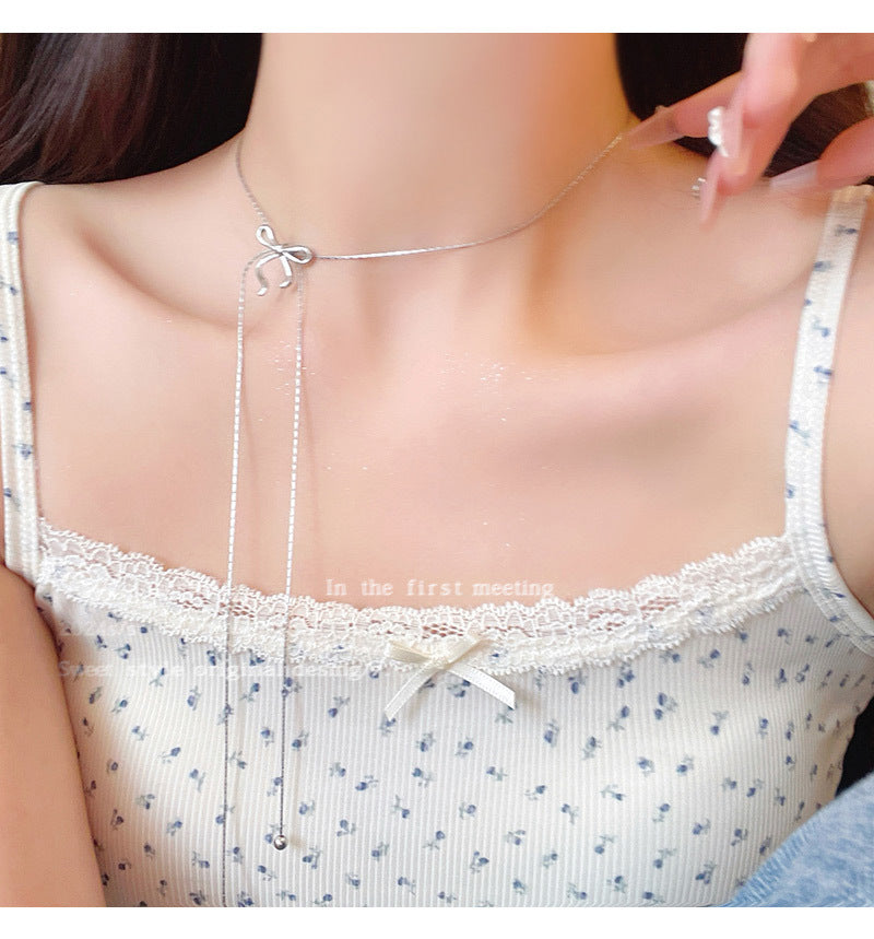 Simple bow niche high-end clavicle net celebrity same necklace