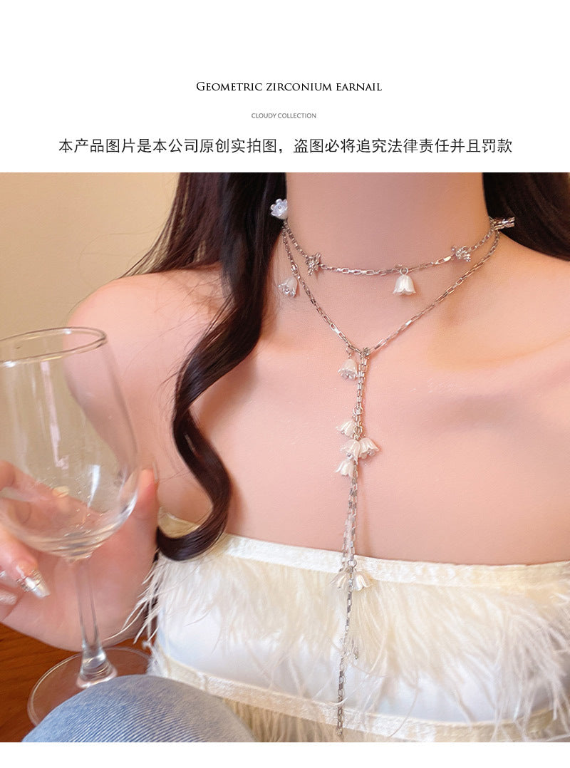 Light luxury niche high-end long tassel lily of the valley necklace