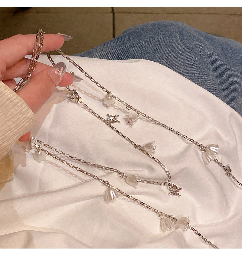 Light luxury niche high-end long tassel lily of the valley necklace