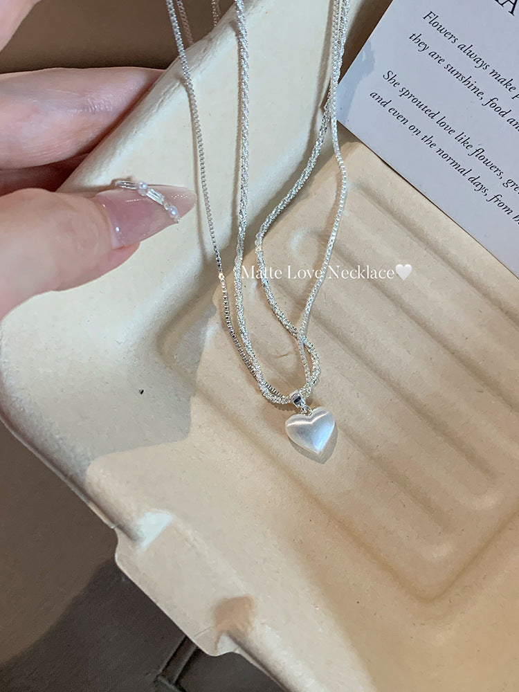 Super flash double-layer brushed heart pendant necklace