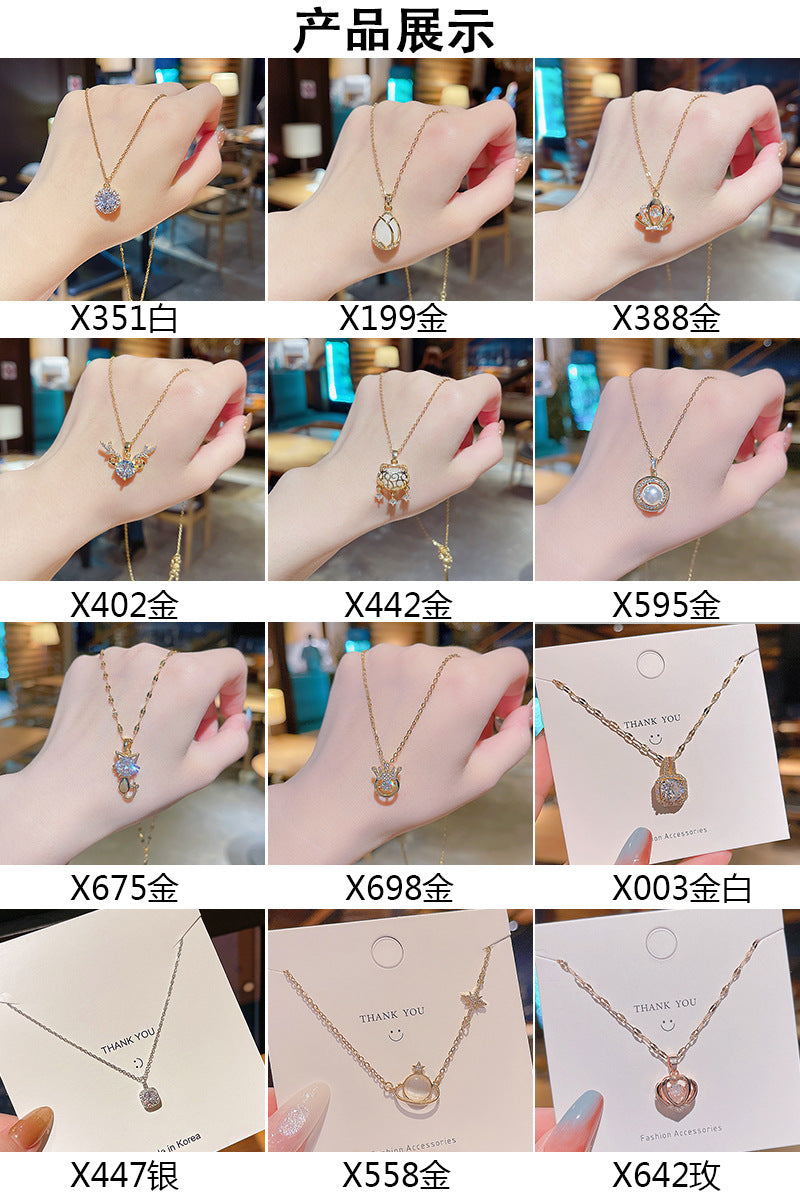 Women's series zircon imitation pearl titanium steel alloy necklace hot sale wholesale