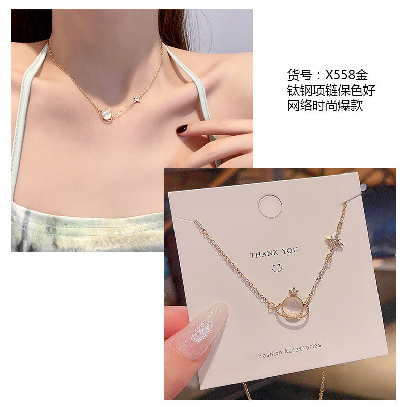 Women's series zircon imitation pearl titanium steel alloy necklace hot sale wholesale