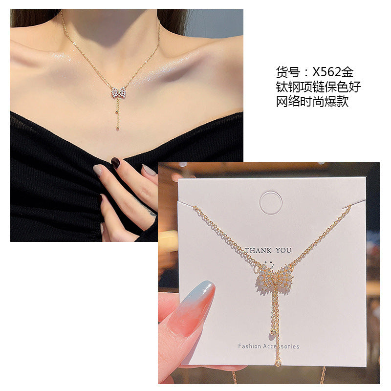 Women's series zircon imitation pearl titanium steel alloy necklace hot sale wholesale