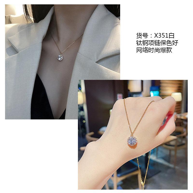 Women's series zircon imitation pearl titanium steel alloy necklace hot sale wholesale