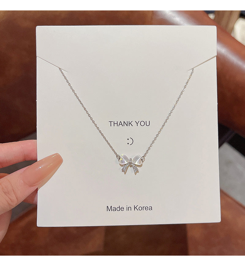 Light luxury niche cat's eye bow necklace