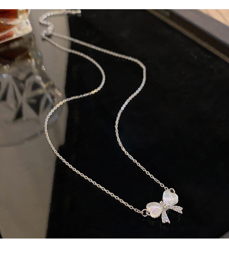 Light luxury niche cat's eye bow necklace