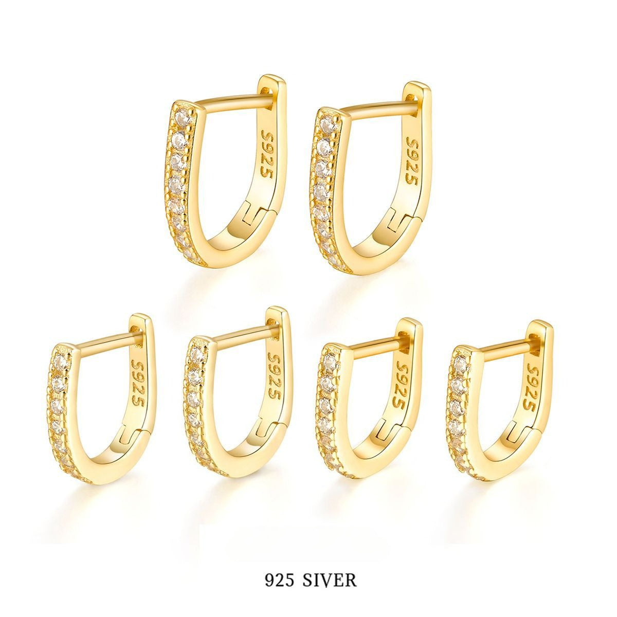U Shape Diamond Hoop Earrings - S925 Silver Minimalist Geometric