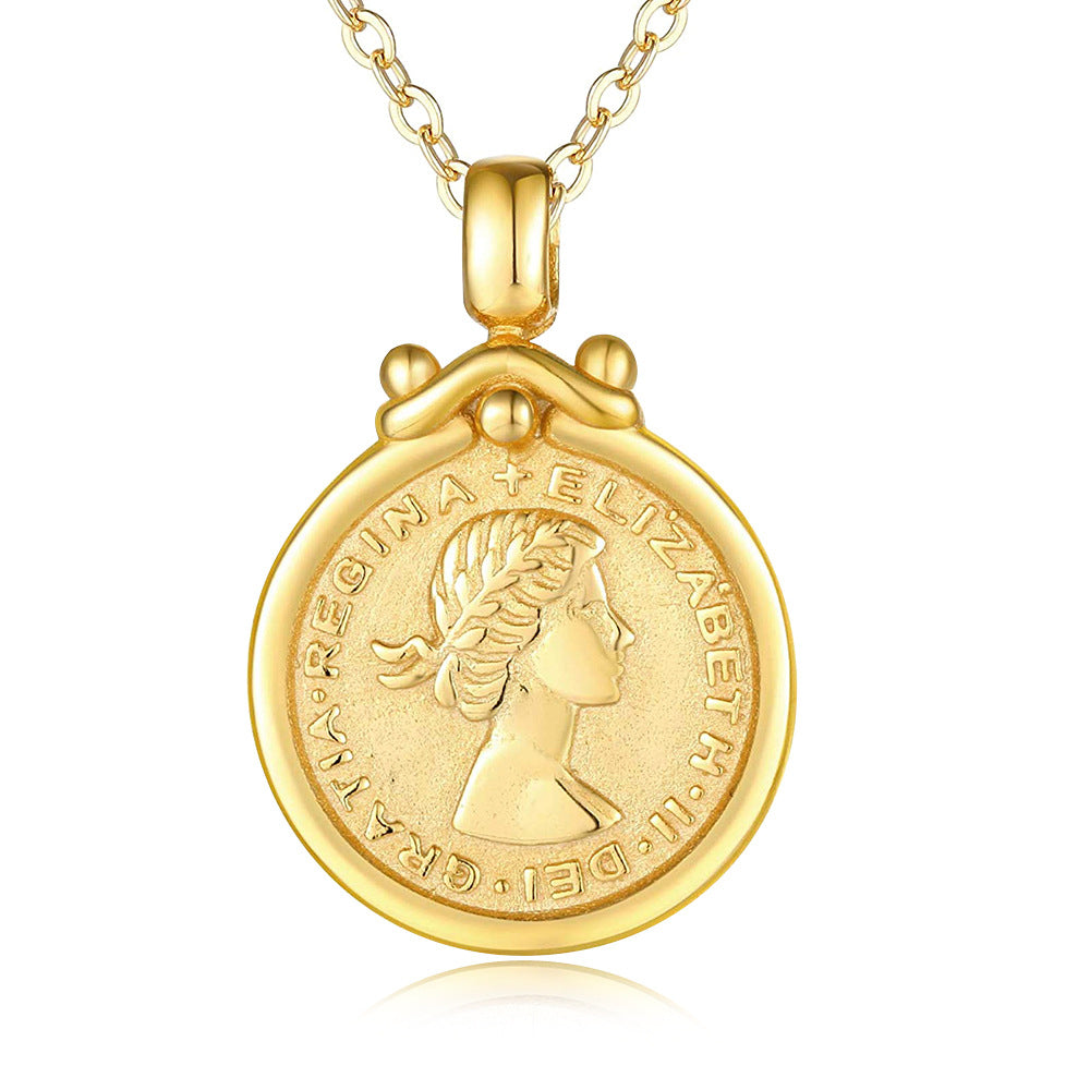925 Sterling Silver Queen Elizabeth Coin Necklace, Medallion Pendant
