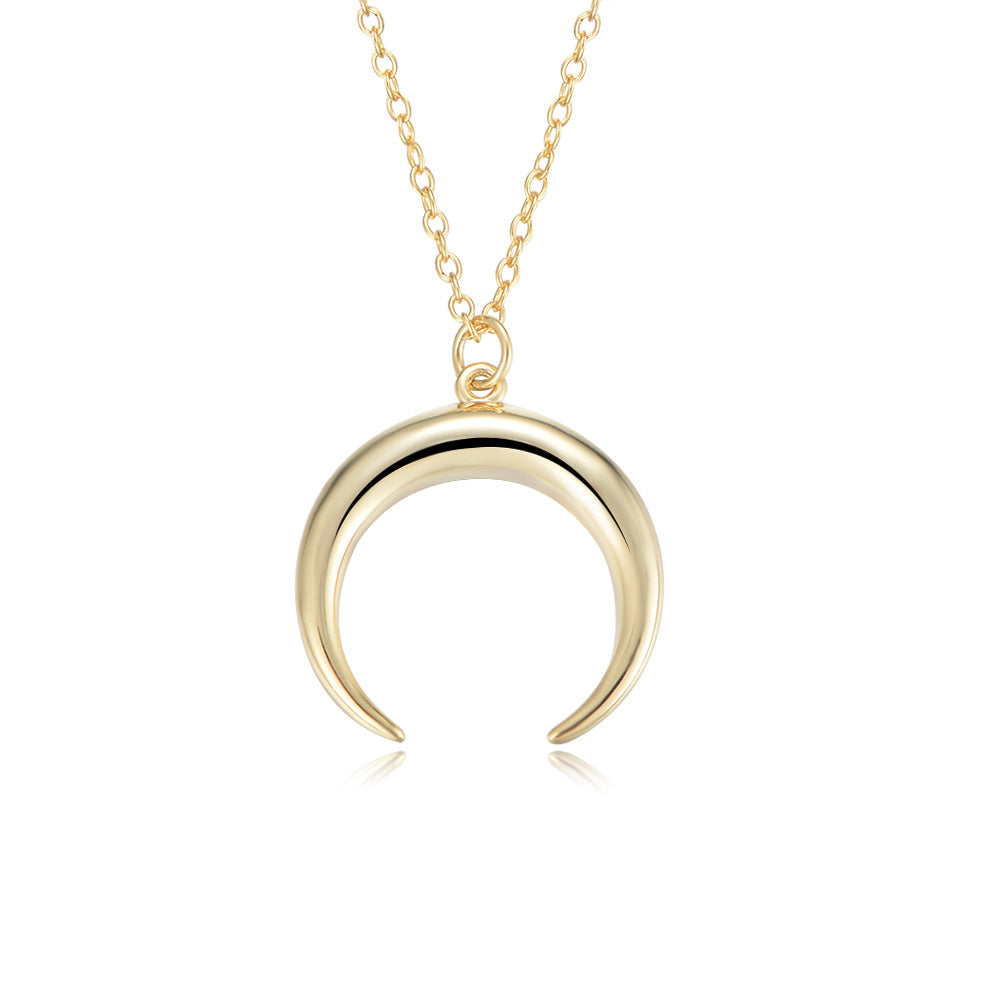 925 Sterling Silver Crescent Moon Necklace, Vintage Horn Pendant