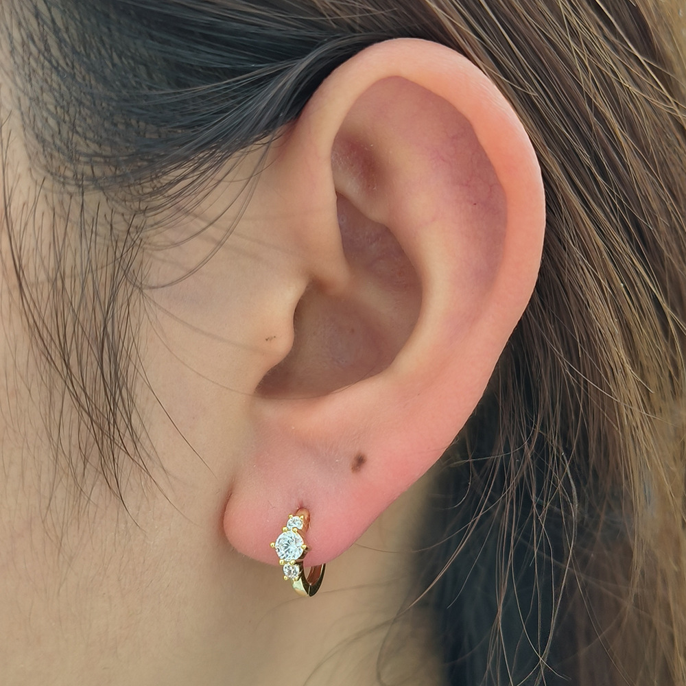 S925 Sterling Silver Small Hoop Earrings with Sparkling Zircon, Minimalist Geometric Huggie Earrings for Women, Hypoallergenic Jewelry Gift