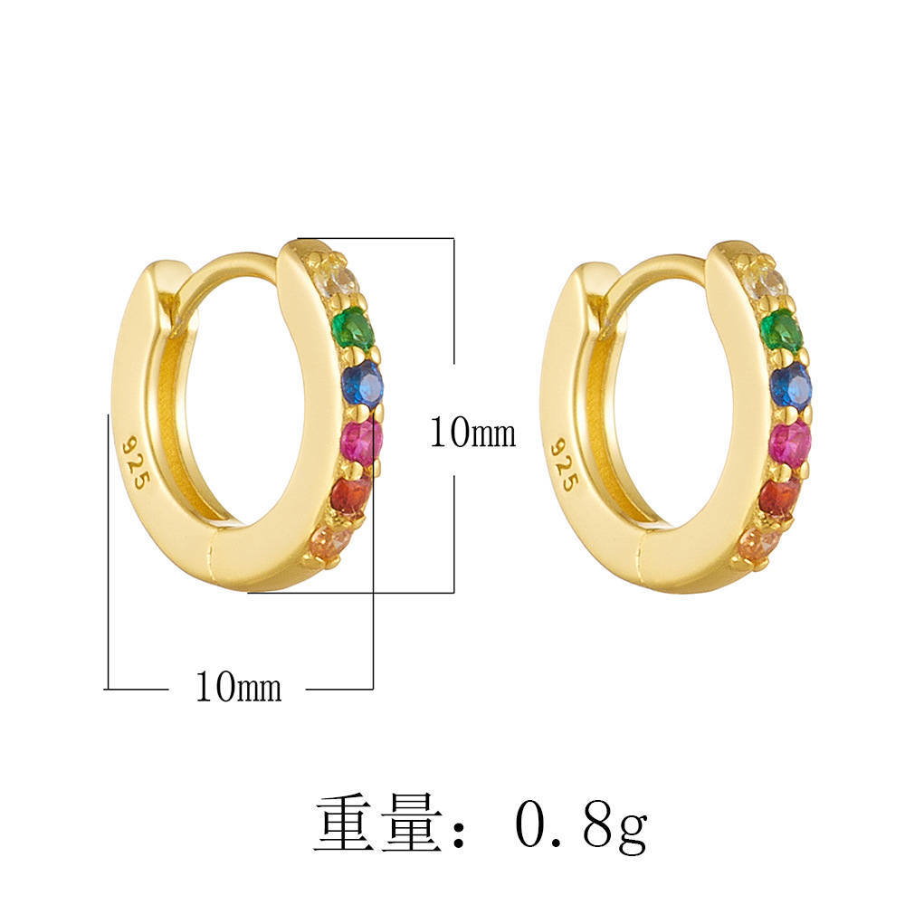 925 Sterling Silver Rainbow Zircon Hoop Earrings, Micro-Pave Colored CZ Huggie Hoops, Hypoallergenic Round Ear Buckles, Dainty Tiny Hoops for Women