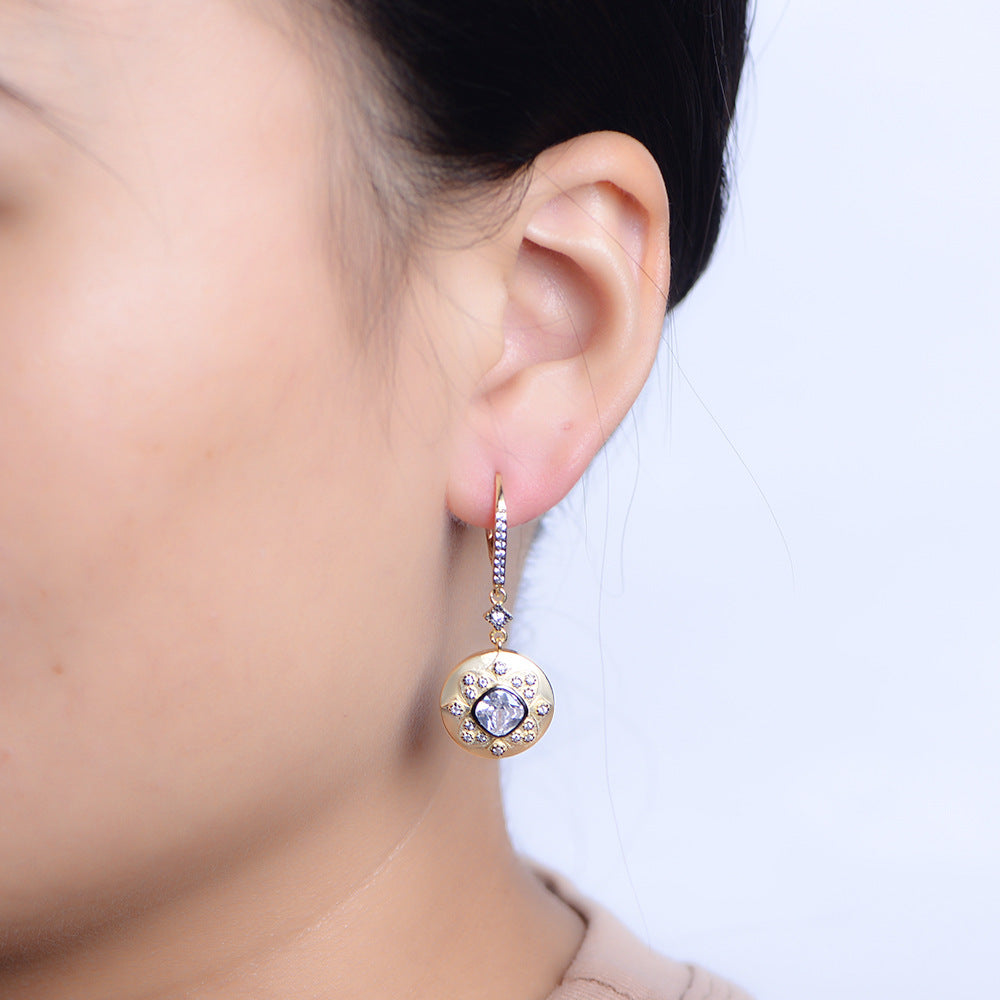 925 Sterling Silver Matte 14K Gold Earrings, Vintage Pave Zirconia