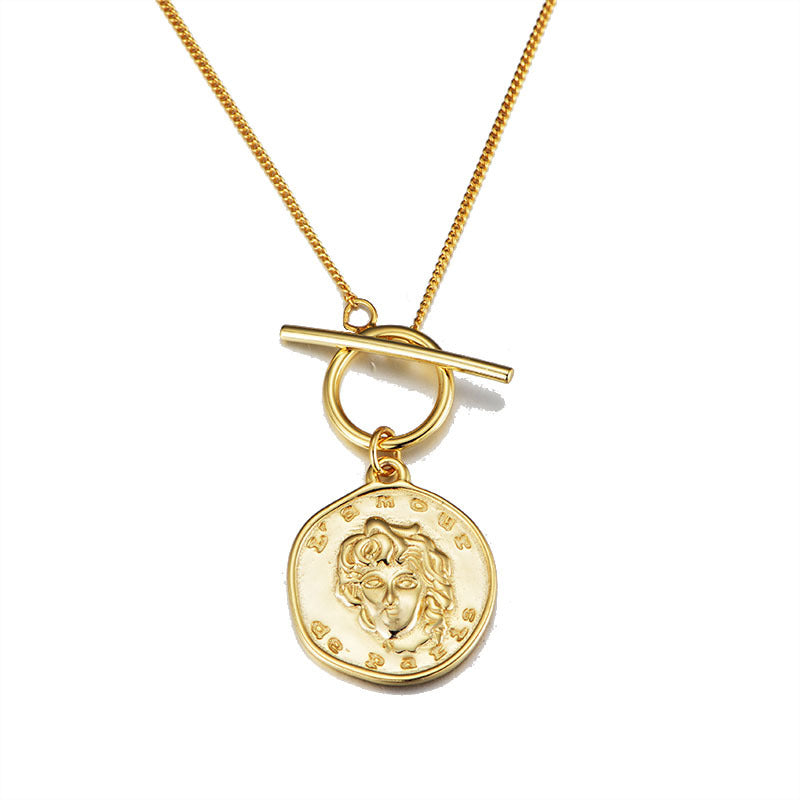 925 Sterling Silver Coin Necklace, Vintage Relief Medallion Pendant