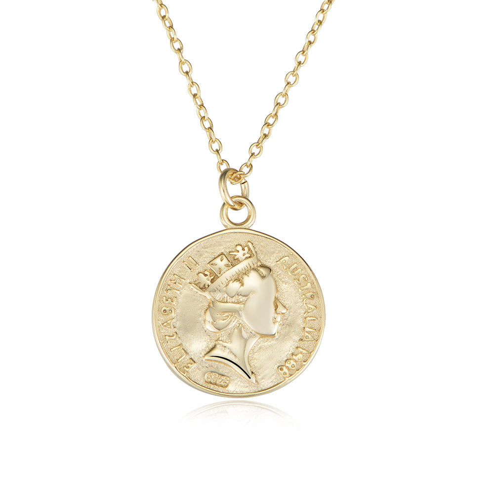 S925 Silver Antique Finish Portrait Medallion Pendant - Edgy Chic Clavicle Chain
