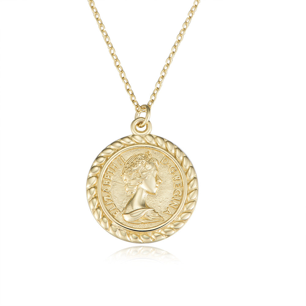 Sterling Silver Elegant Queen Portrait Coin Necklace for Women, Versatile Aesthetic Accessory