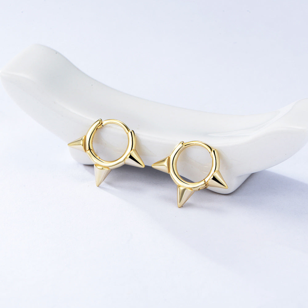 925 Sterling Silver Spike Huggie Hoop Earrings, Punk Style Jewelry