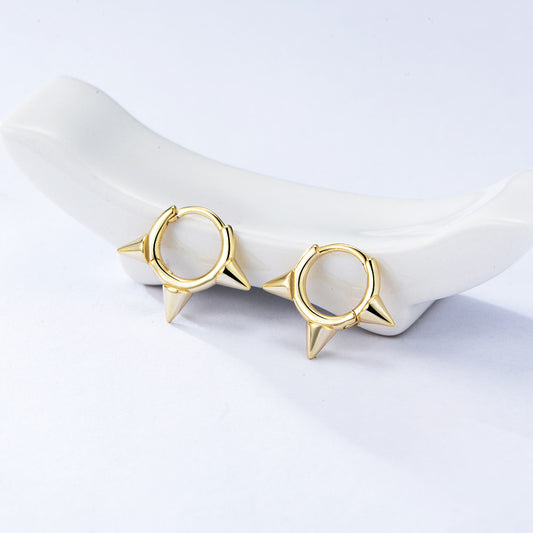 925 Sterling Silver Spike Huggie Hoop Earrings, Punk Style Jewelry