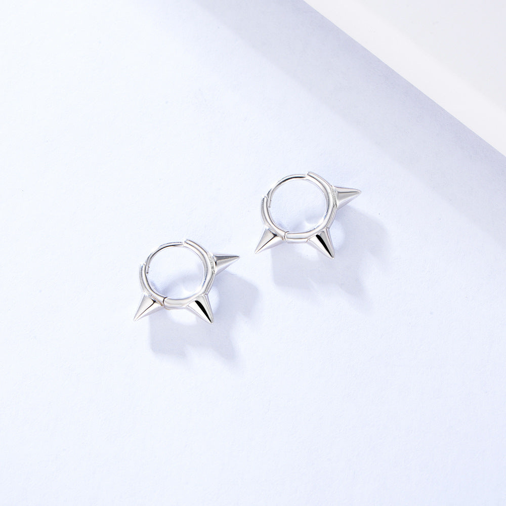 925 Sterling Silver Spike Huggie Hoop Earrings, Punk Style Jewelry