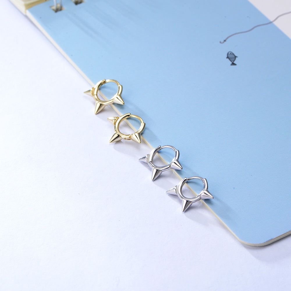 925 Sterling Silver Spike Huggie Hoop Earrings, Punk Style Jewelry