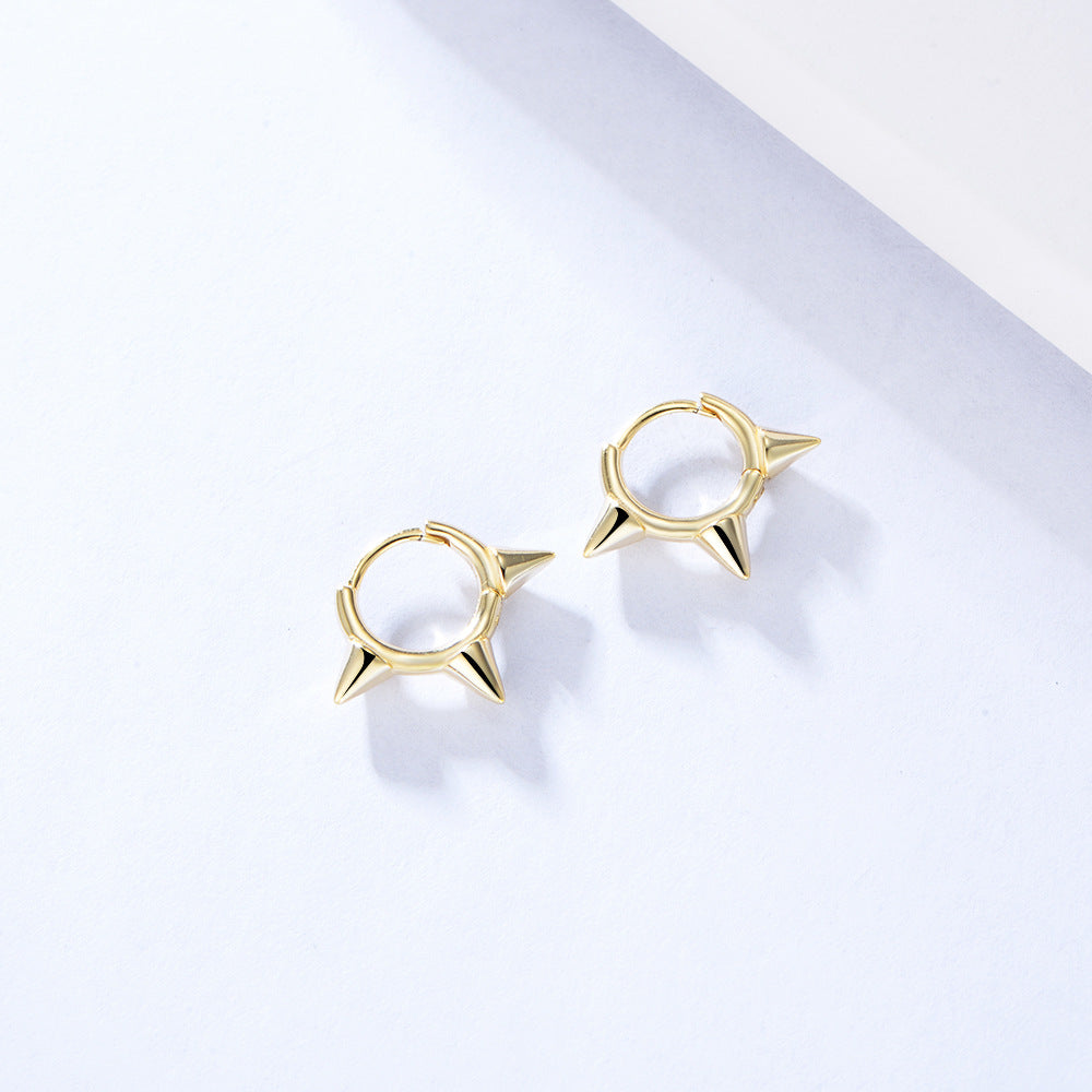 925 Sterling Silver Spike Huggie Hoop Earrings, Punk Style Jewelry