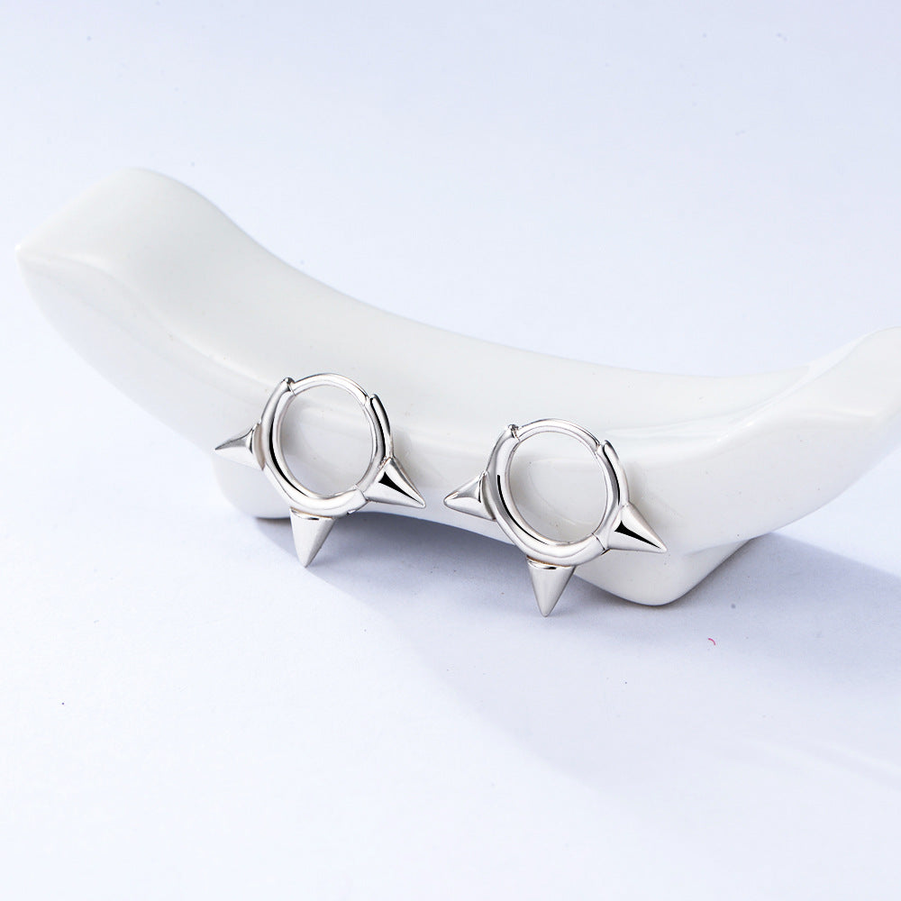 925 Sterling Silver Spike Huggie Hoop Earrings, Punk Style Jewelry