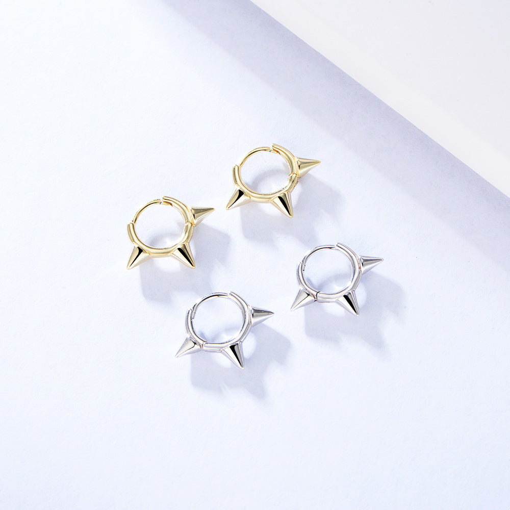 925 Sterling Silver Spike Huggie Hoop Earrings, Punk Style Jewelry