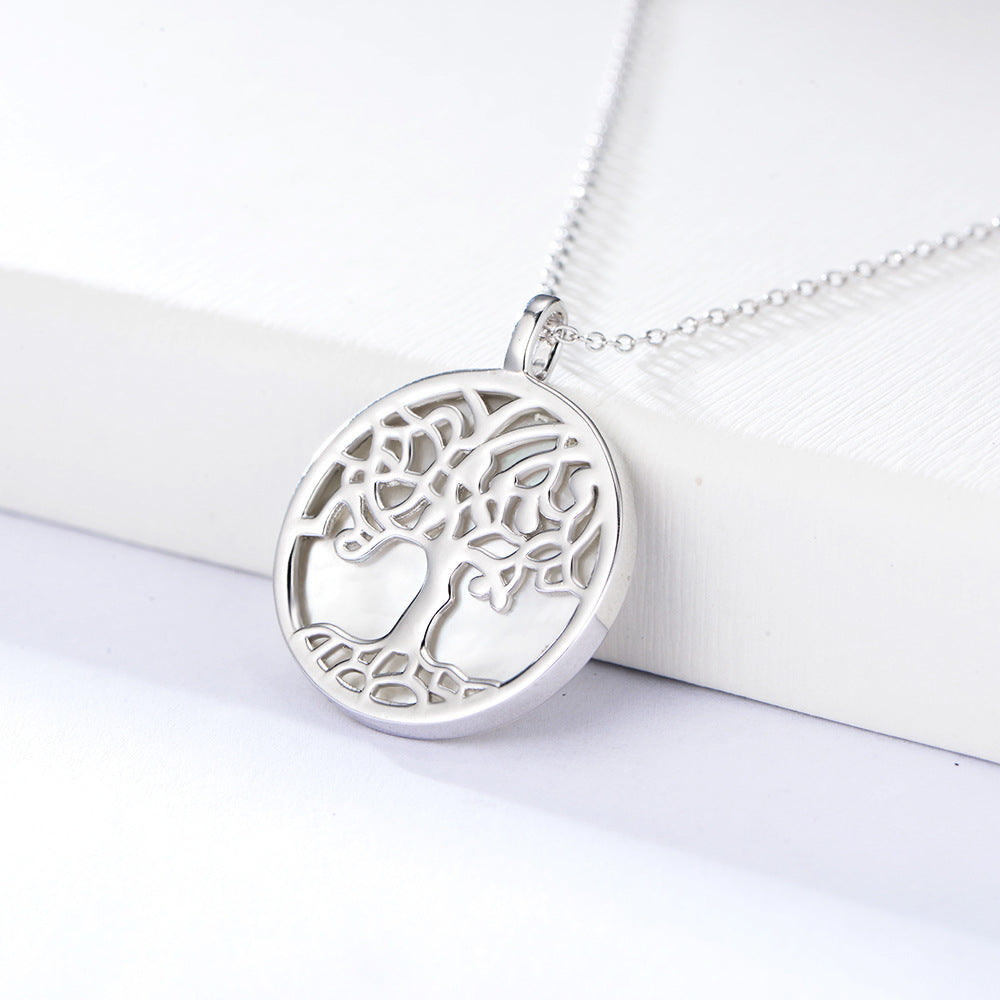 Sterling Silver Elegant Tree of Life Shell Pendant for Women, High-End Versatile Accessory