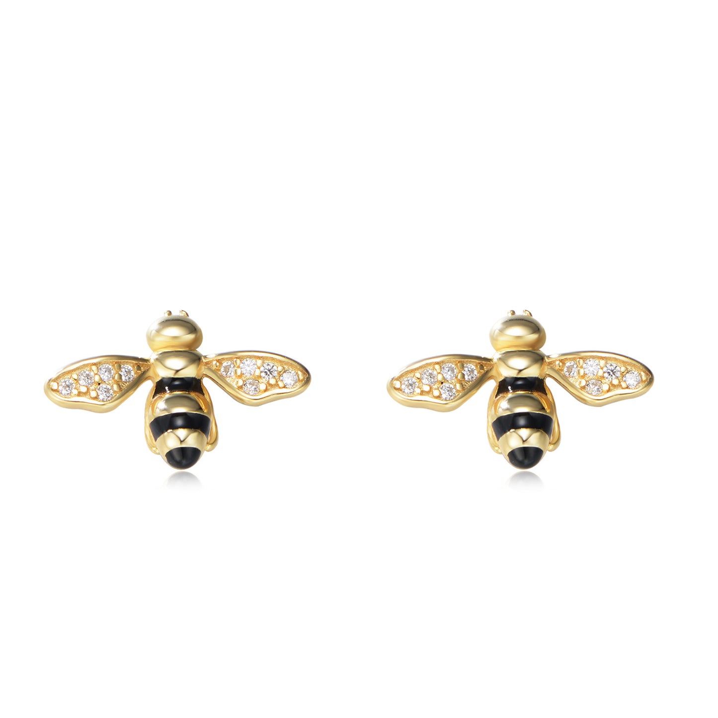 S925 Sterling Silver Honey Bee Stud Earrings, Hand-Painted Enamel Bumble Bee Earrings with Zircon, Whimsical Animal Jewelry for Women & Girls