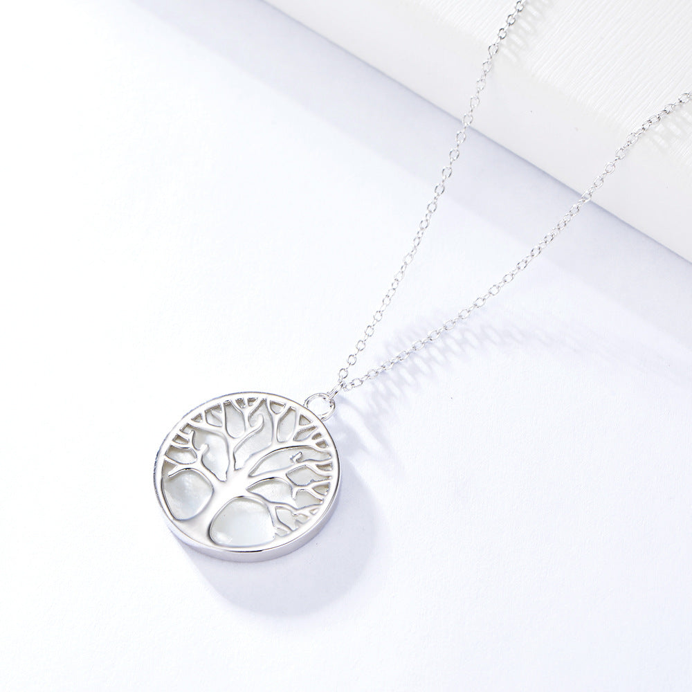 925 Sterling Silver Tree of Life Necklace, Natural Shell Pendant
