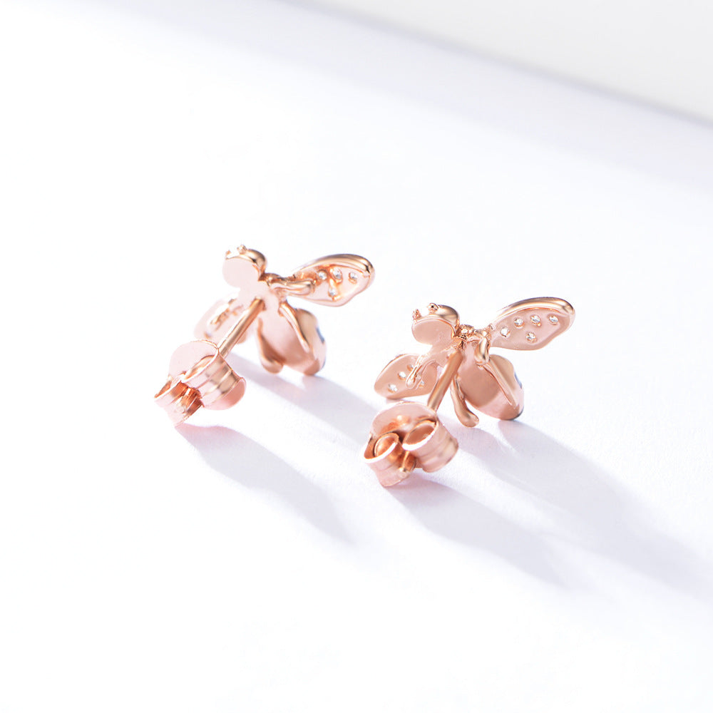 S925 Sterling Silver Honey Bee Stud Earrings, Hand-Painted Enamel Bumble Bee Earrings with Zircon, Whimsical Animal Jewelry for Women & Girls
