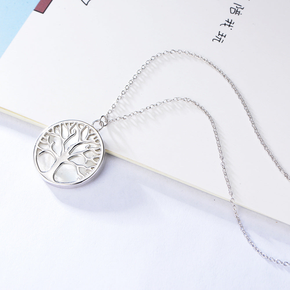 925 Sterling Silver Tree of Life Necklace, Natural Shell Pendant