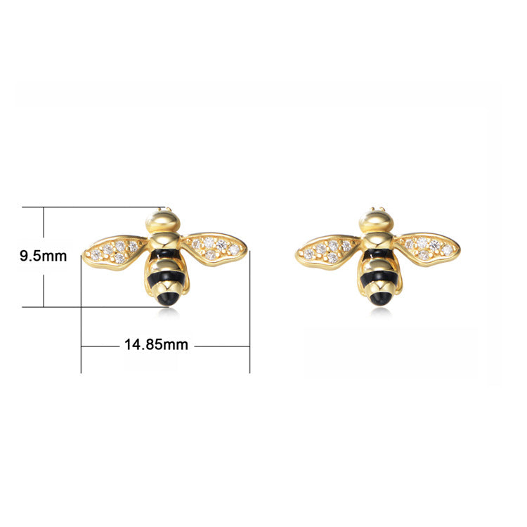 S925 Sterling Silver Honey Bee Stud Earrings, Hand-Painted Enamel Bumble Bee Earrings with Zircon, Whimsical Animal Jewelry for Women & Girls