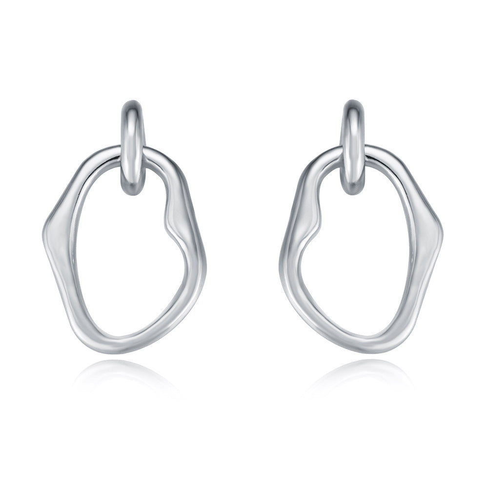 925 Sterling Silver Irregular Geometric Hoop Earrings, Minimalist Vintage Hollow-Out Jewelry