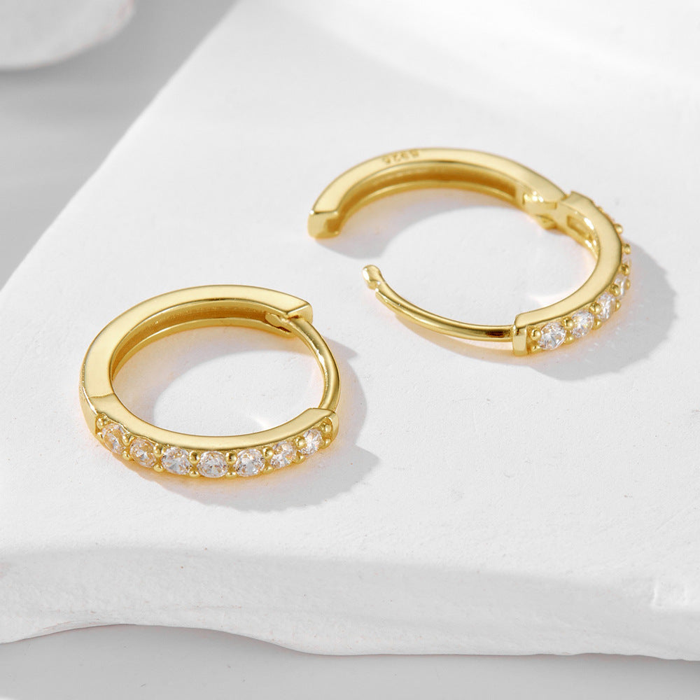 925 Sterling Silver Zirconia Huggie Hoop Earrings, Classic Round Geometric Cartilage Jewelry