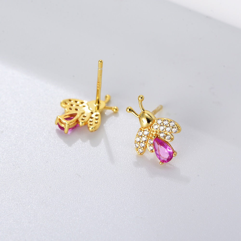 925 Sterling Silver Honey Bee Stud Earrings for Women, Sparkling Zirconia Bumble Bee Earrings, Unique Niche Design, Hypoallergenic Luxury Jewelry Gift