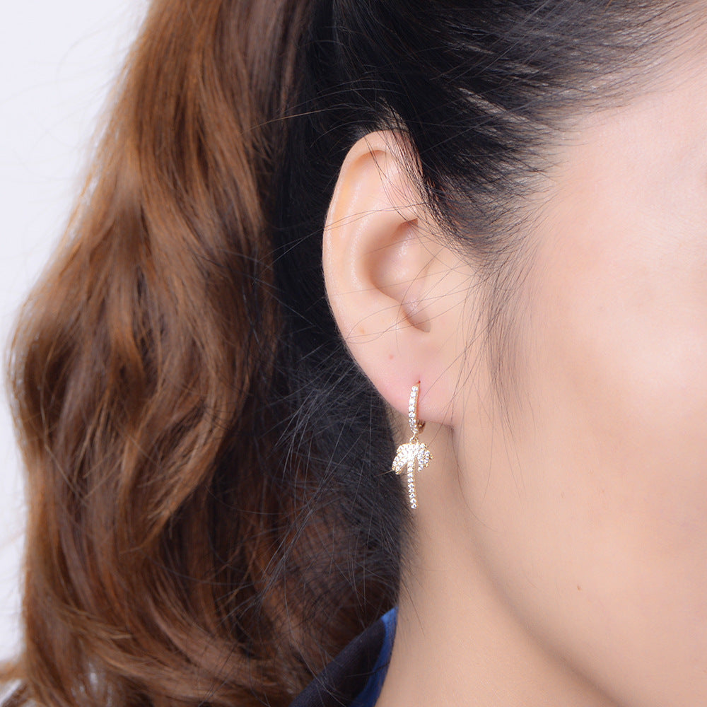 925 Sterling Silver Palm Tree Huggie Hoop Earrings, Zirconia Jewelry