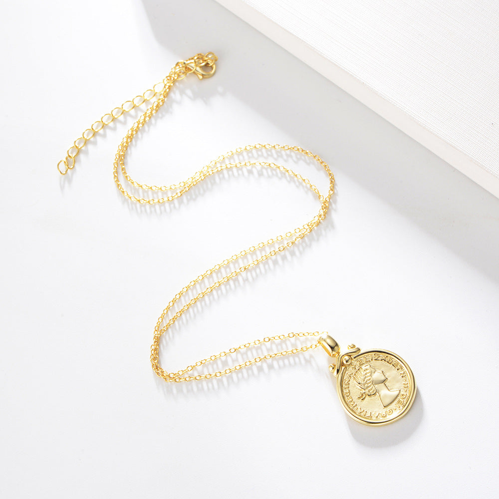 925 Sterling Silver Queen Elizabeth Coin Necklace, Medallion Pendant