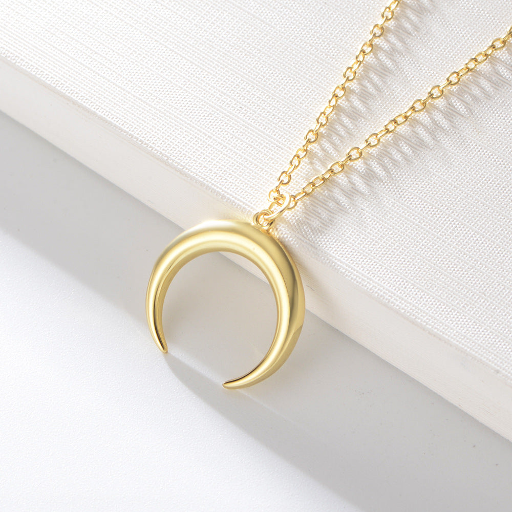 925 Sterling Silver Crescent Moon Necklace, Vintage Horn Pendant