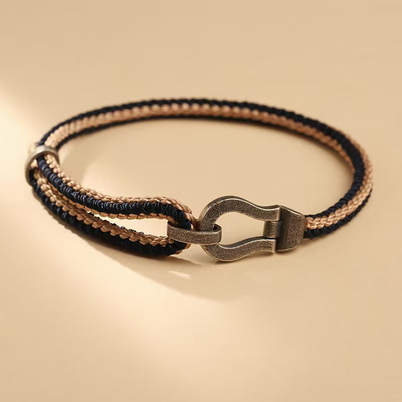 925 Sterling Silver Couple's Vintage Horseshoe Hand Woven Bracelet